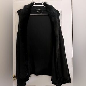 Fur Lined Collar Say What Sleeveless Sweater Black Size L